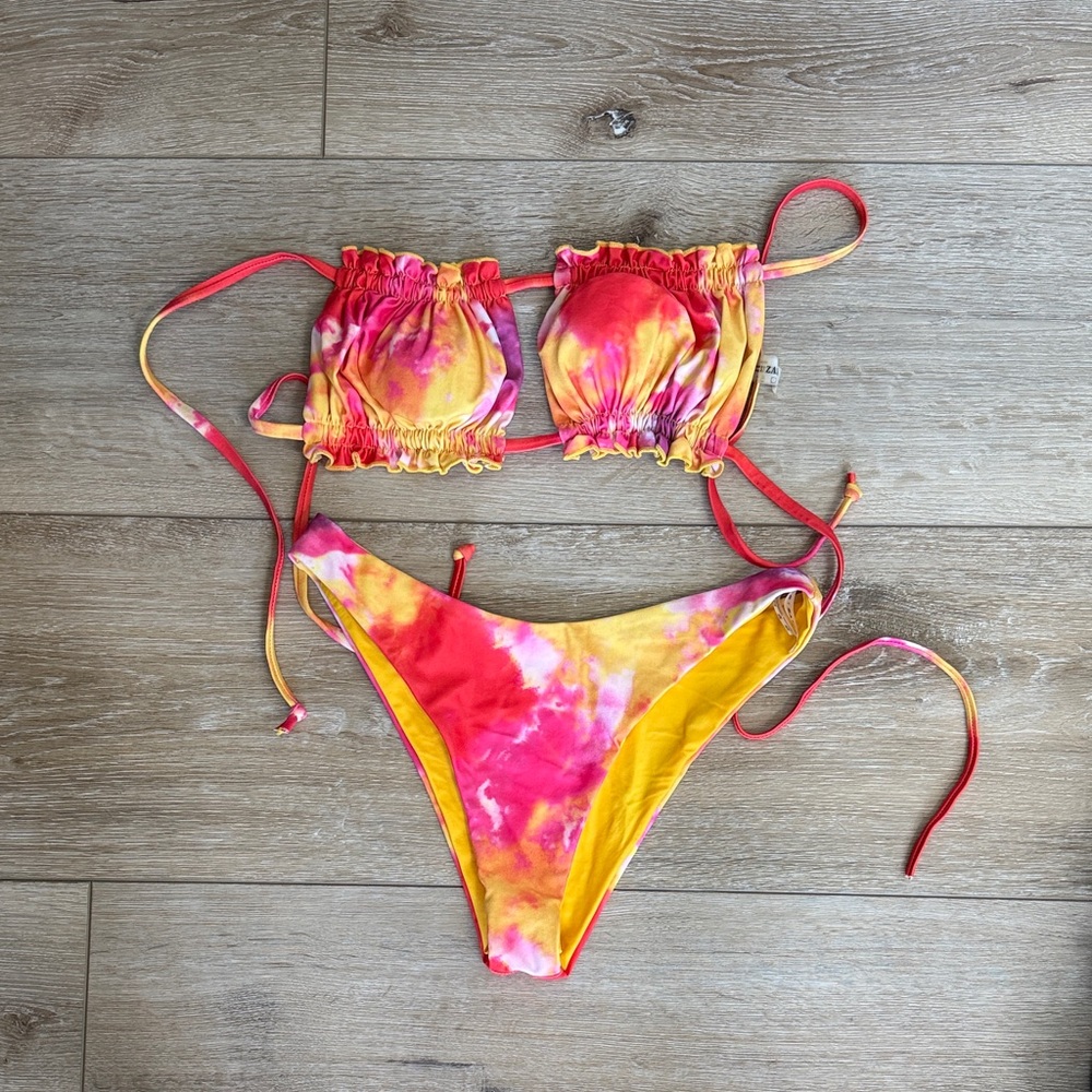 Zaful Tie-Dye Bikini in Pink and Yellow